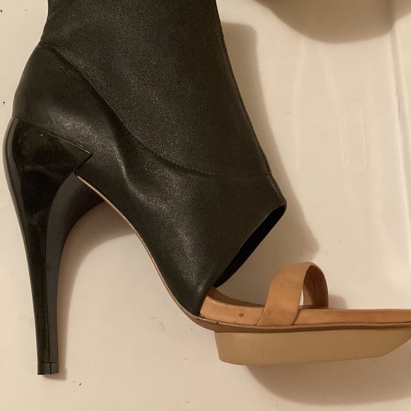 All Saints Stretch Leather Open Toe Heels Platform Booties - Picture 2 of 9